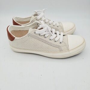 Penny Lane Casual Sneakers Herringbone Pattern Brown Accent Lace Up Size 5.5